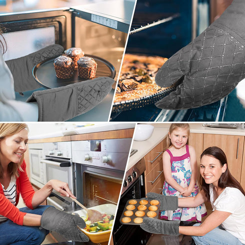2 Pcs Oven Mitts Heat Resistant for Kitchen, Kitchen Oven Gloves, Long Oven Mitts and Pot holder with Non-Slip Silicone Stripe Soft Cotton Lining,...